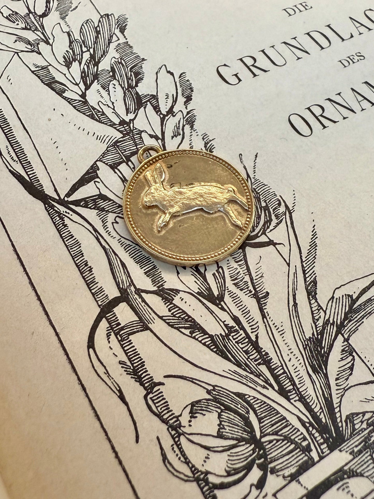Hare medallion gold 18k on antique book