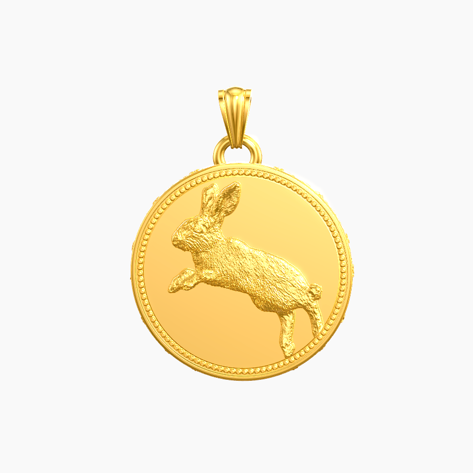 Hare medallion solid gold 18k on white background