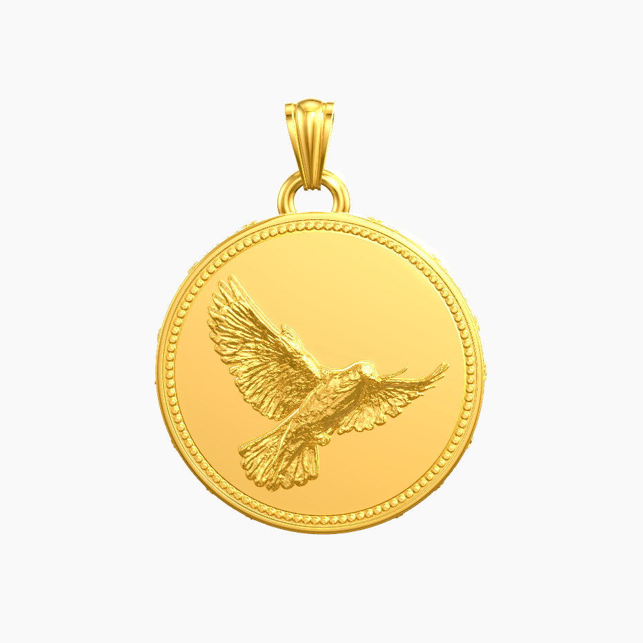 Dove medallion solid gold 18k on white background