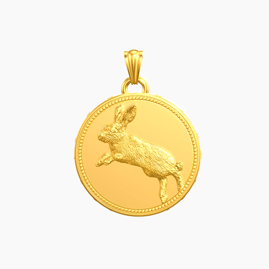 Hare medallion solid gold 18k on white background