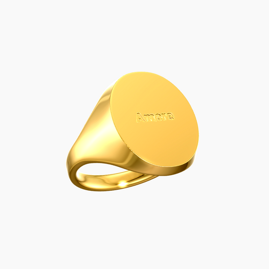 Oval gold signet ring with custom engraving