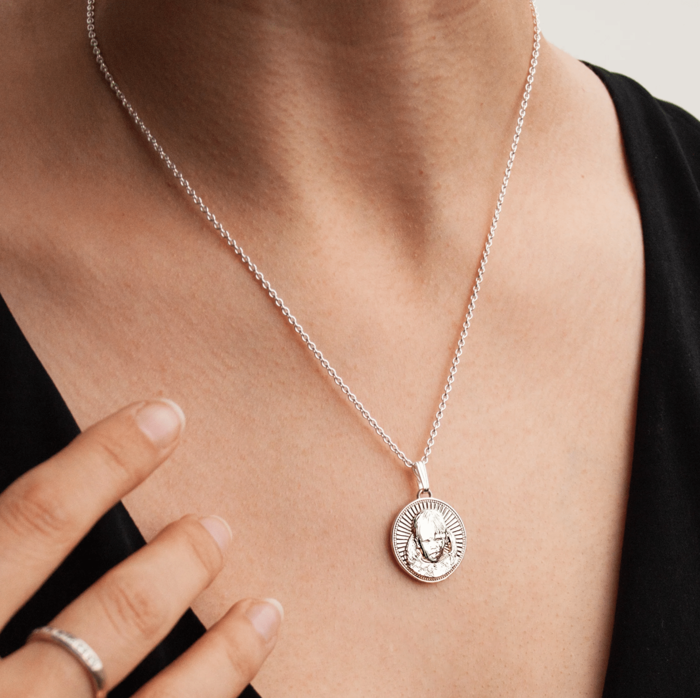 Solid Sterling Silver pendant medallion with portrait personalization