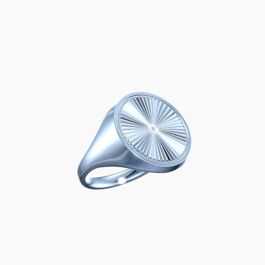 Sunburst signet ring solid sterling silver on white background
