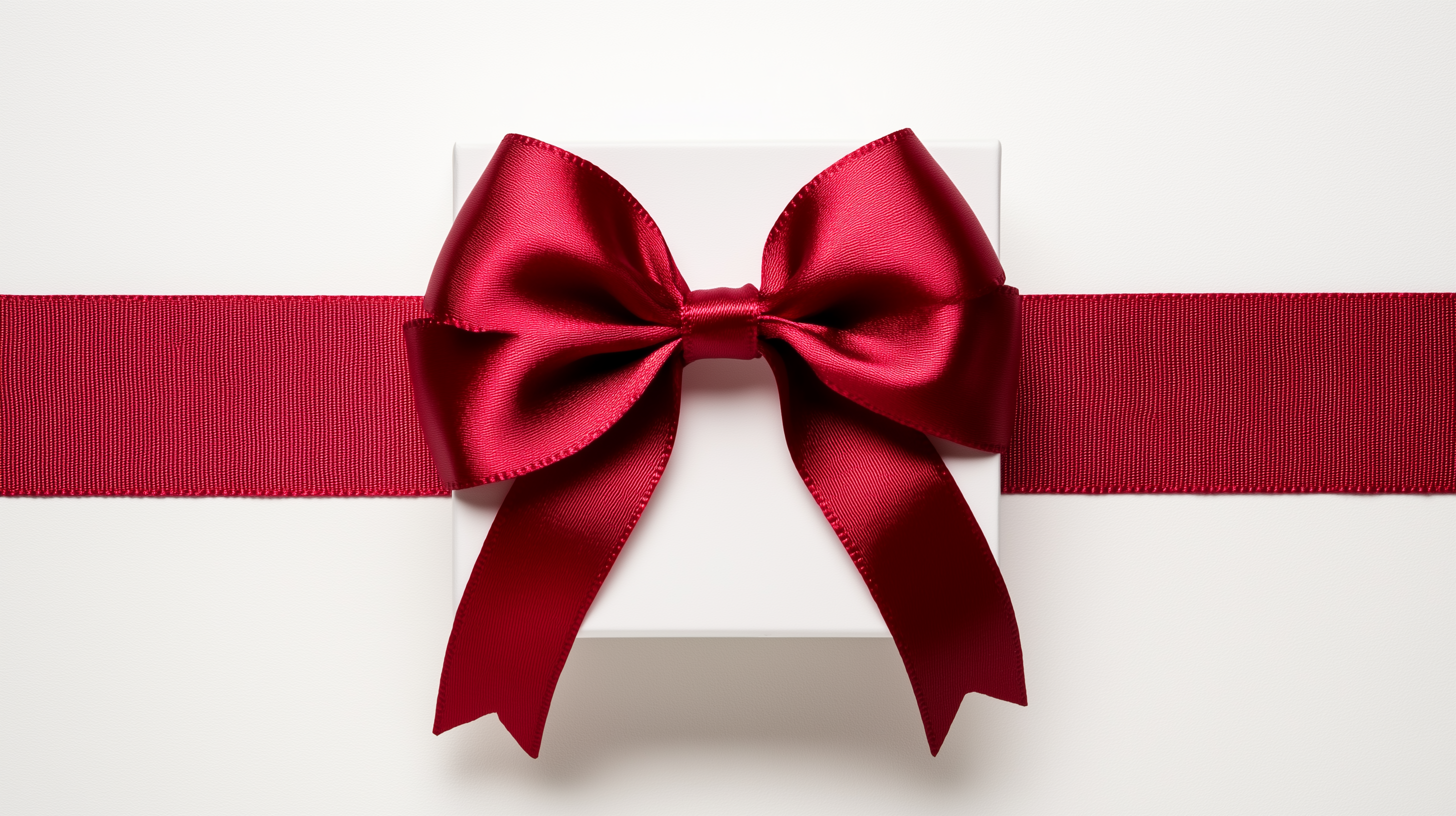 Red ribbon double bow on white background