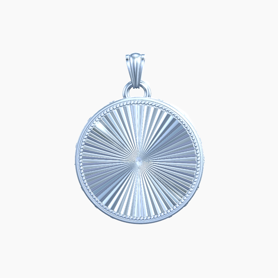 Sunburst medallion solid sterling silver on white background