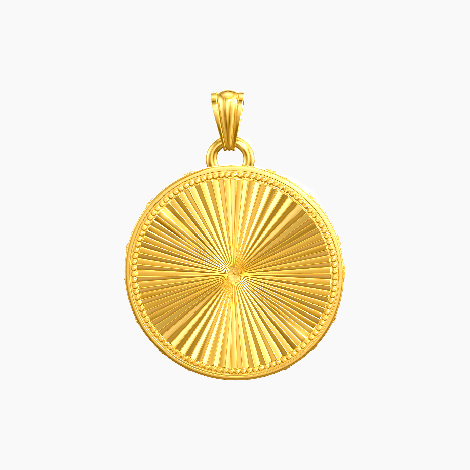 Sunburst medallion solid gold 18k on white background